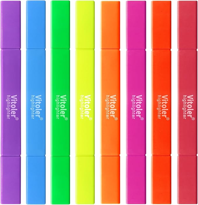 Vitoler Highlighters,8pcs Assorted Colors Highlighters,Chisel & Fine Tips Highlighter Set for Office Supplies