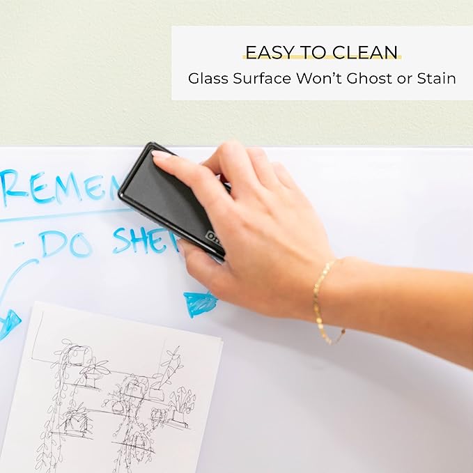 ECR4Kids MessageStor Magnetic Dry-Erase Glass Board with Magnets, 17.5in x 17.5in, Wall-Mounted Whiteboard, White, 2-Pack