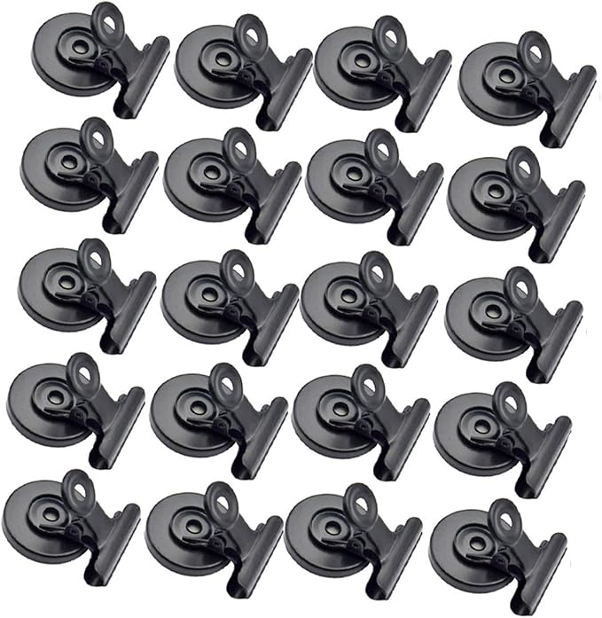 Strong Magnetic Clips, 20 Pack, 1-1/4 Inch, 31 mm, Black, Heavy Duty Refrigerator Magnet Clips, Medium Clip Magnets, Office Supplies, Photo Displays