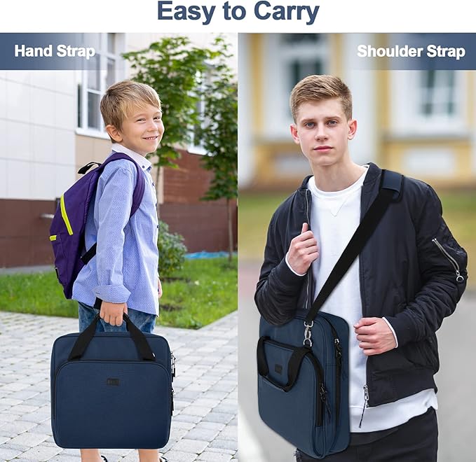 3 Ring Zipper Binder 3 Inch D-Ring, Binder with Strap 700 Sheet Capacity & Multi-Pockets School and Office Organizer, Compatible with 13-Inch MacBook(Patent Design Dark Blue)