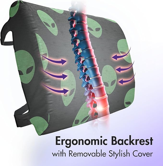 Ambesonne Alien Lumbar Back Support Pillow, Supernatural Martiansal Beings from Other Planets Head of an Alien, High Density Foam for Office Chairs Car Seats, 14" x 13", Fern Green Black