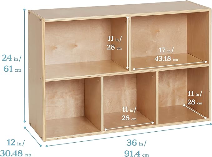 ECR4Kids Streamline 5-Compartment Storage Cabinet, 24in, Classroom Furniture, Natural