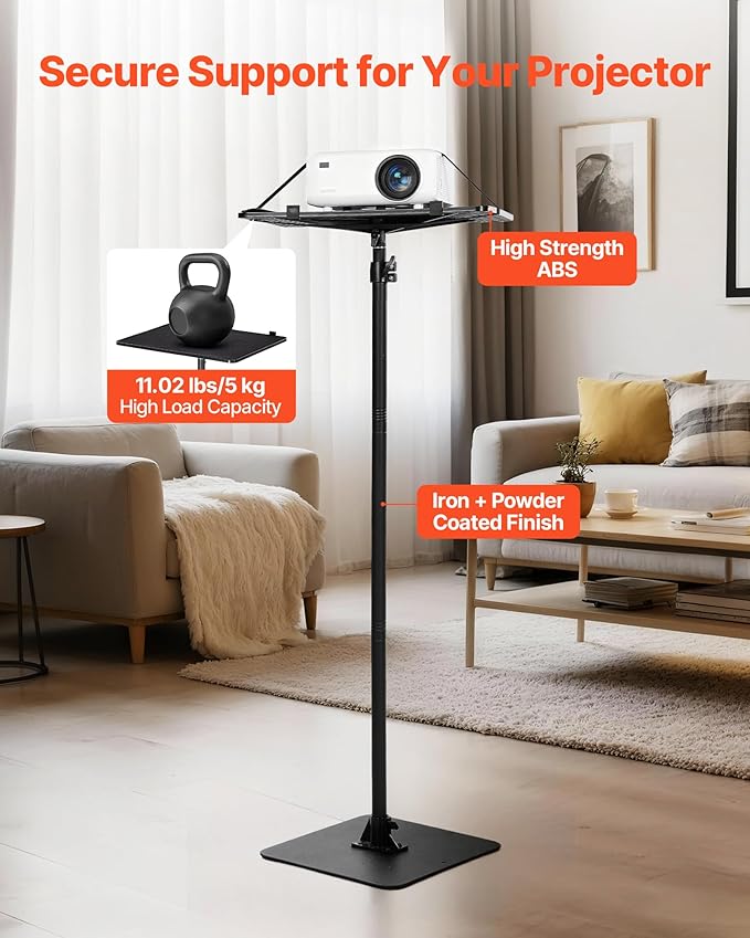 VEVOR Projector Stand with Adjustable Height 30.3 to 63.4 inch, 360° Horizontal Rotation Projectors Cart for Meetings, Outdoor Movies, Video Stand, Gimbal Mount or Tray Support