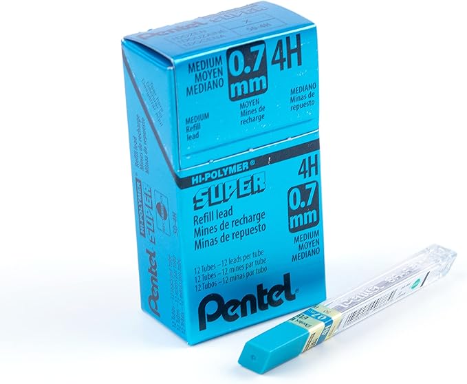 Pentel Super Hi-Polymer Lead Refill, (0.7mm) Medium, 4H, 144 Pieces of Lead, 12 Tubes of Lead (50-4H)