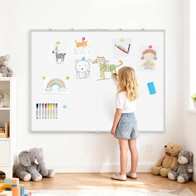 60" x 36" Double-Sided Large White Board, Foldable Magnetic Whiteboard Dry Erase Portable Wall Hanging Whiteboards for Home, School, Office