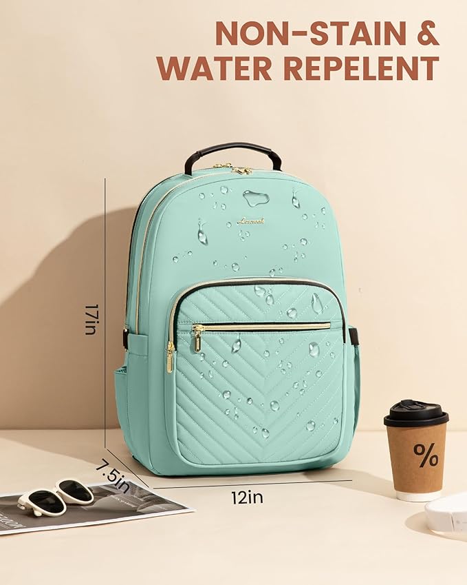 LOVEVOOK Laptop Backpack for Women with Giant Tumbler Holder 15.6 inch,Designer Travel Backpack Laptop Bag College Backpack,Quilted Work Nurse Teacher Backpack Purse Computer Bag Daypack,Mint Green
