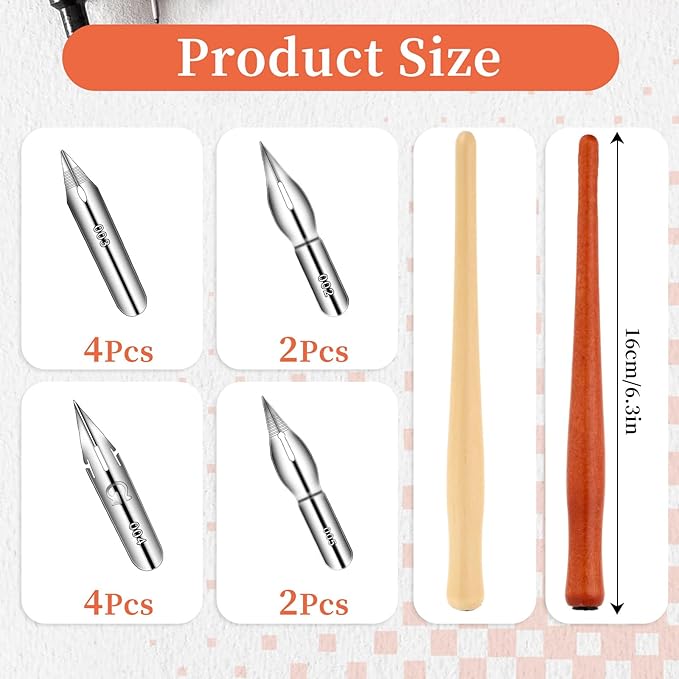 14 Pcs Dip Pen Set Nib Pen Holder Comic Pen Nib Set G Pen Ink Nib Calligraphy Pen Nibs Wooden Drawing Pen Holder with Stainless Steel Pen Nibs Dip Pens for Writing, Painting, Signing