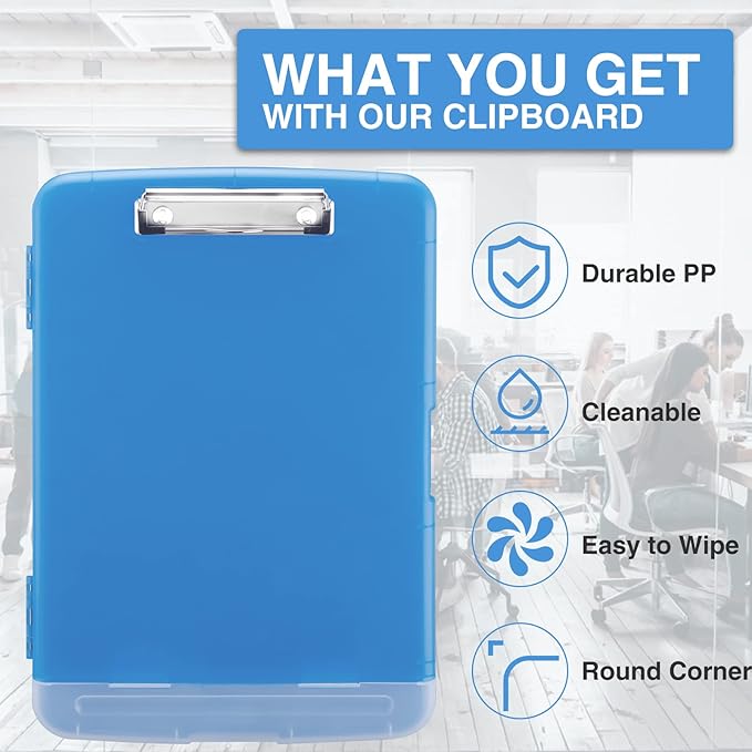 Sooez Clipboard with Storage, Clip Board 8.5 x 11 with Pen Holder, Plastic Organization Case Box for Letter Legal A4 Size Paper, Low Profile Clip, Nurses Teachers Must Haves, School & Office Supplies