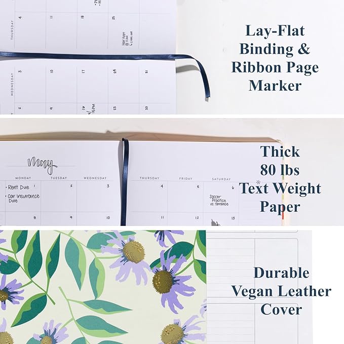 Erin Condren Undated Softbound Life Planner, 8” x 10” 12-Month Weekly & Monthly Planner Journal, Horizontal Layout, Soft Cover, Layflat Binding, Daisy Blooms Cover Design, Neutral Interior Design