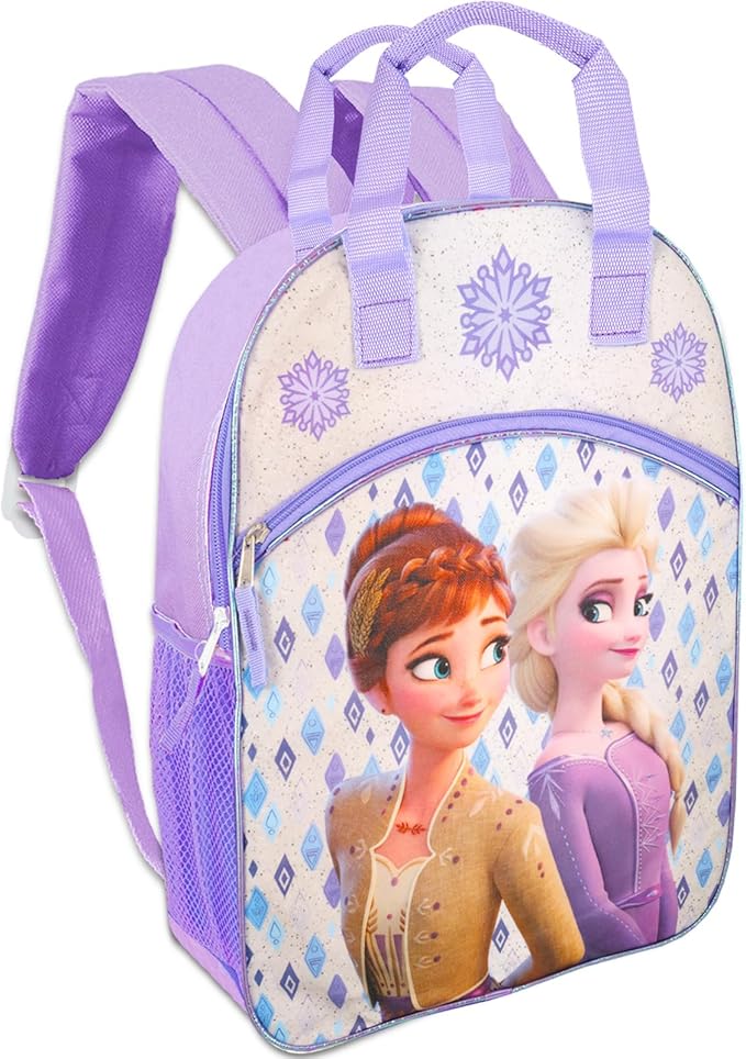 Disney Frozen Backpack for Girls - Bundle with Elsa and Anna Reflective Backpack and Lunch Including Frozen Stickers and More (Girls Backpack Elementary School)