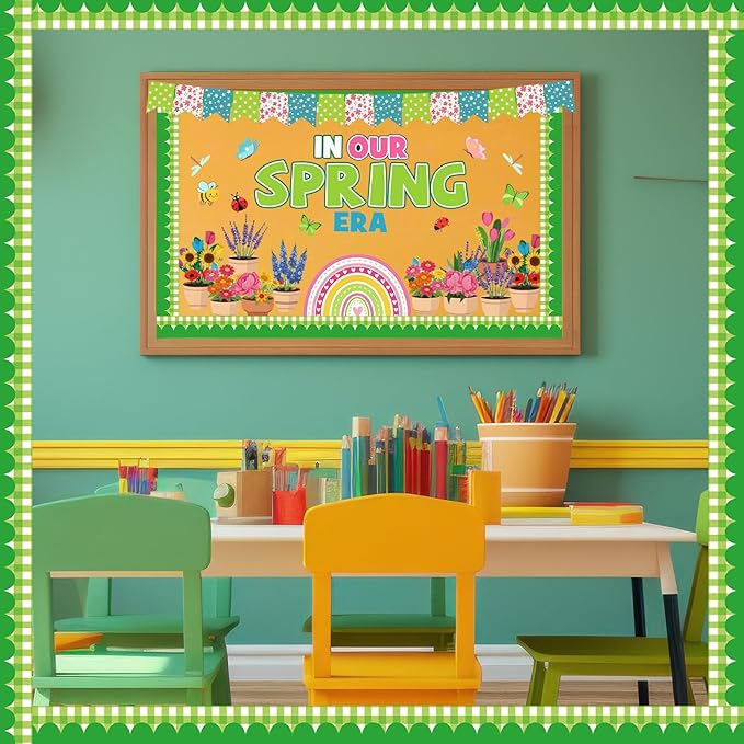 52 Pcs Spring Flower Bulletin Board Decorations Set Spring Floral Classroom Decorations Rainbow Insect Butterfly Bulletin Board Paper Cutouts for School Classroom Office Home Wall Decor