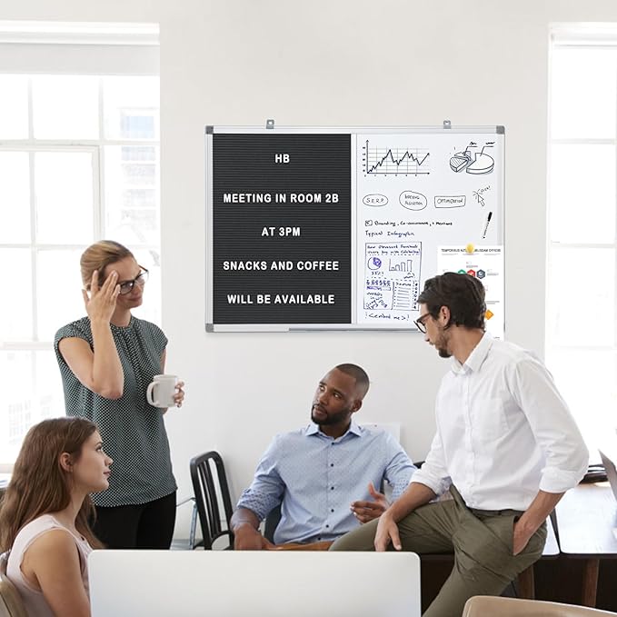 S SWANCROWN Felt Board White Board Combo/Letter Board/Dry Erase Whiteboard for Office, Classroom Home, Black, 24x18 Inch