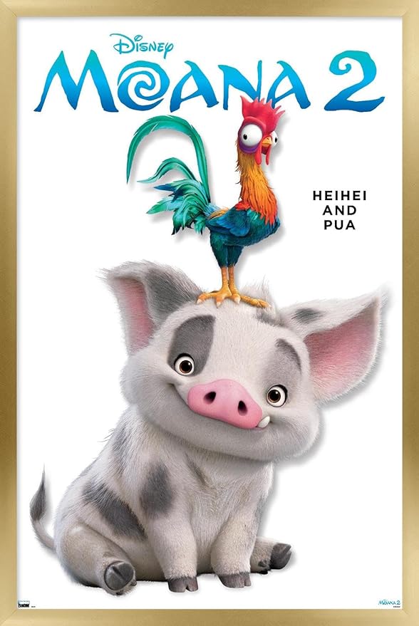 Disney Moana 2 - Heihei and Pua Feature Series Wall Poster, 34L" x 22.4W", Gold Framed Version
