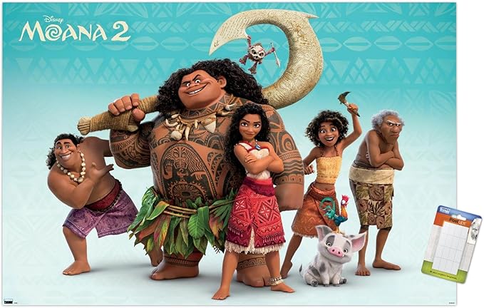 Disney Moana 2 - Group Wall Poster, 22.37" x 34.00", Poster & Mount Bundle