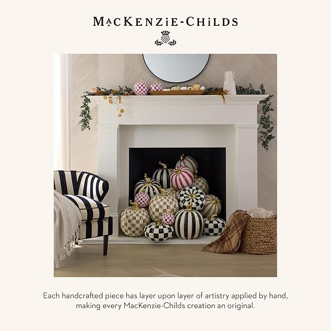 MACKENZIE-CHILDS Small Pumpkin, Resin Halloween Home Decor, Blue-and-White Royal Check