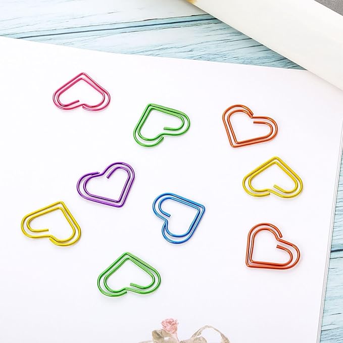 105 Pieces Colorful Paper Clips Metal Heart Shaped Paperclips Cute Fancy Multicolor Small Love Shaped Paper Clips Bulk for Office Stationery, School Supplies, Document Note Sorting, Wedding Decoration