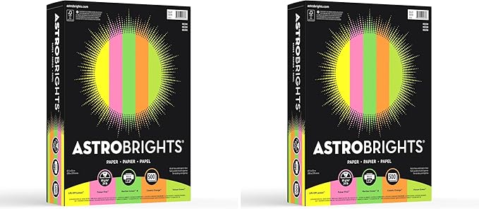 Bright Color Paper, Neenah Astrobrights®, Letter Paper Size, 24 Lb, Assorted Colors, Ream of 500 Sheets (Pack of 2)