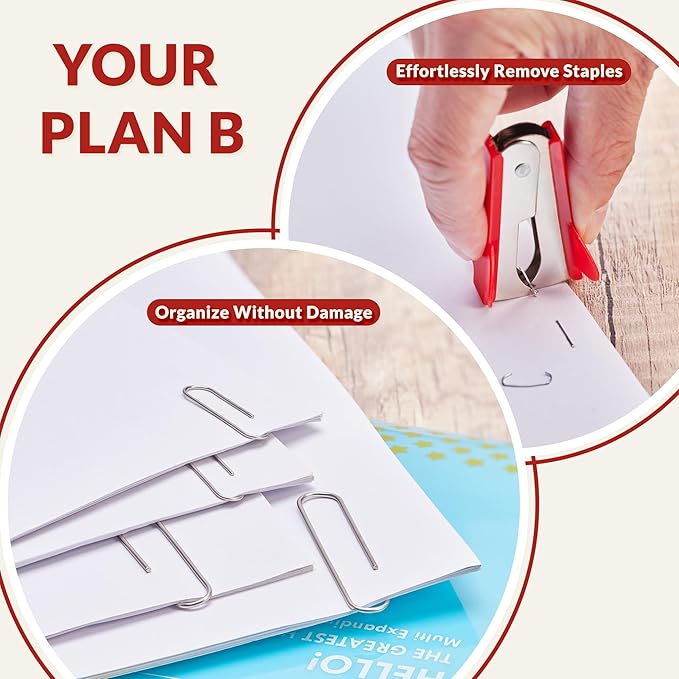 NEEWAY Effortless Stapler 25 Sheets Capacity, Jam Free, 4 in 1 Office Supplies Set with Staple Remover, 100pcs Paper Clips and 1000 Staples for Desk, Home (Red