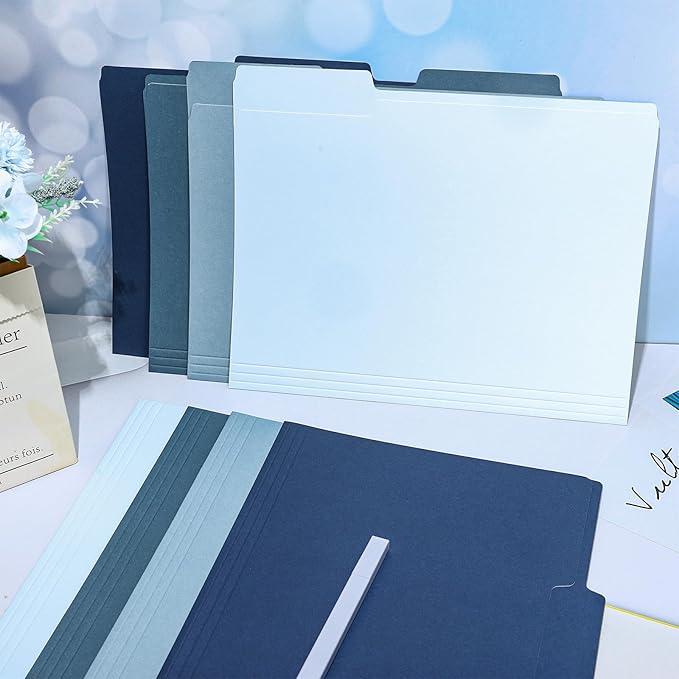 Whaline 24 Pack Dusty Blue File Folders Letter Size Gradient Blue File Pockets with 1/3 Cut Tab 8.9 x 11.6 Inch 4 Colors Documents Folders for Home Office Classroom Supplies