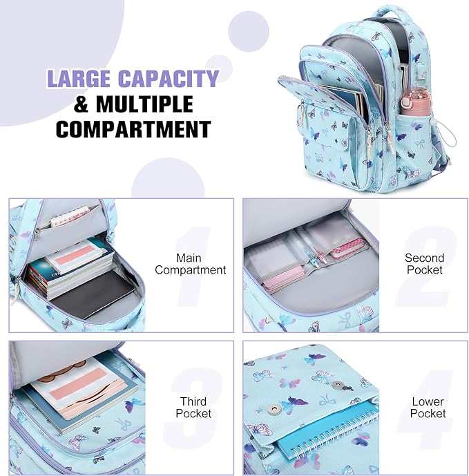 Bevalsa Backpack for Gilrs, 3PCS Corduroy Kids Backpack Set with Lunch Box & Pencil Pouch, Bookbag Daypack Laptop Bag for Women Teens Elementary Middle High School