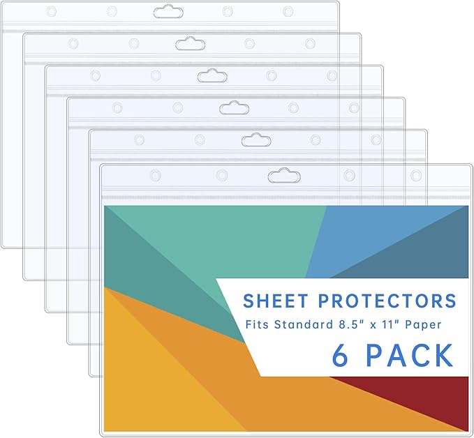AKONEGE 6PCS Hard Sheet Protectors 8.5x11 Waterproof Resealable Zip Paper Page Protectors Clear Rigid Plastic Sleeves for Photos Certificate, Heavy Duty Document Holder Wall Sign Holder, Horizontal