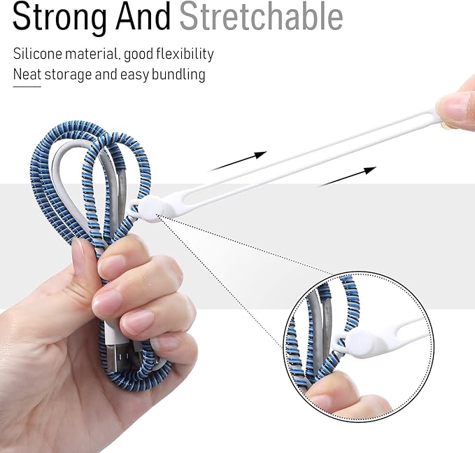 Nuanchu 40 Pcs Silicone Cable Ties Reusable Holder Adjustable Straps Multipurpose Charging Cable Organizer for Fastening Charging Cords Wires(4.17 Inch,White, Gray)
