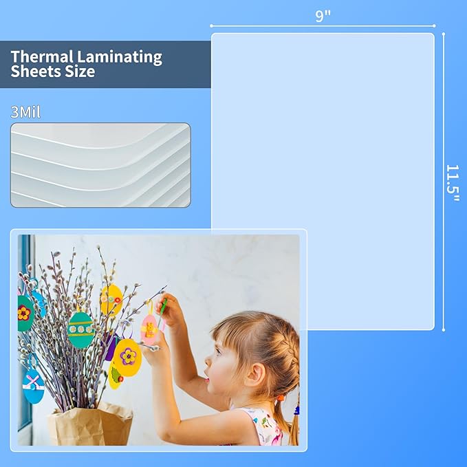 Thermal Laminating Sheets, 9” x 11.5” Laminating Sheets, 3 Mil Thickness Clear Laminating Pouches, Compatible Thermal Laminators, 200 Packs.