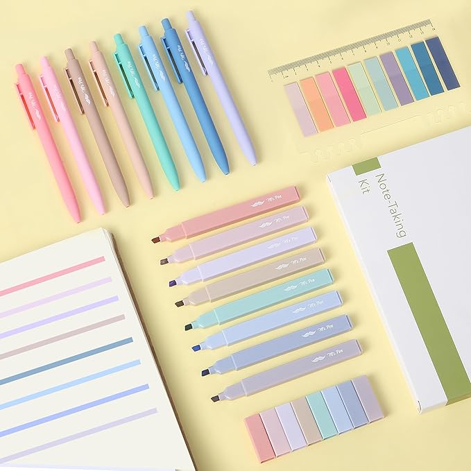 Mr. Pen Aesthetic Bible Highlighter and Pen Set, 16 Pack, 200 Sheets Transparent Sticky Tabs, No Bleed, Chisel Tip