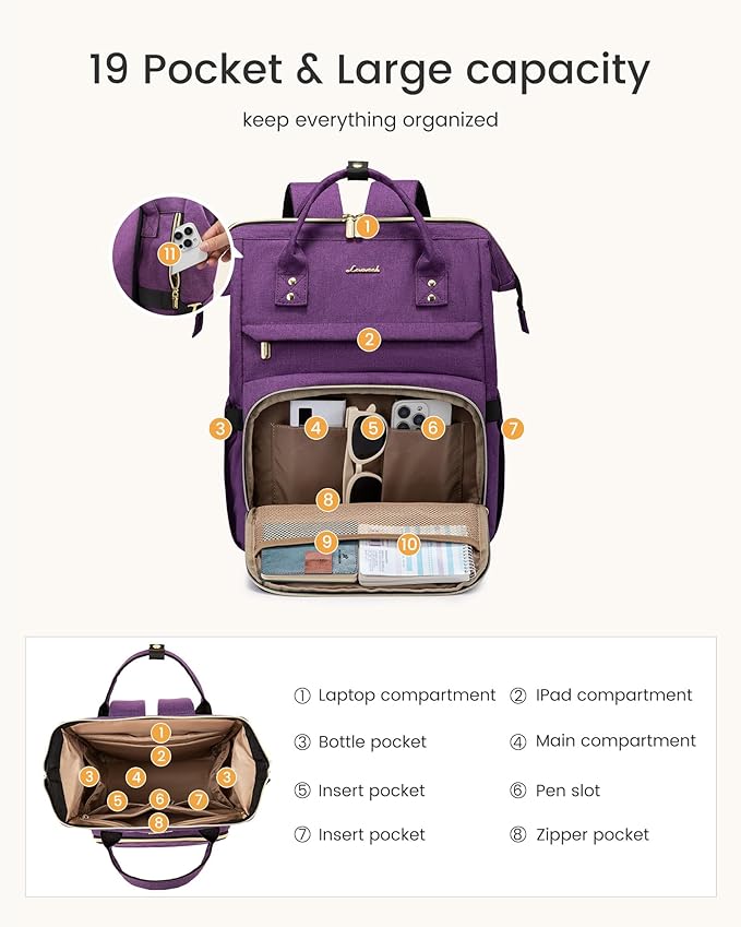 LOVEVOOK Laptop Backpack for Women with Giant Tumbler Holder Pocket,15.6 inch Waterproof Travel Backpack Purse Computer Laptop Bag,Professional Work College Nurse Teacher Backpack Personal Item,Coffee