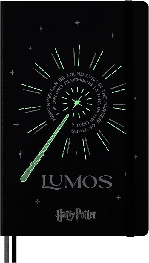 Moleskine Wizarding World Harry Potter Limited Edition Spells Collection, Lumos Notebook with glow in the dark special-effect, Hard Cover, Ruled, Large (5" x 8.25"), Black, 176 pages