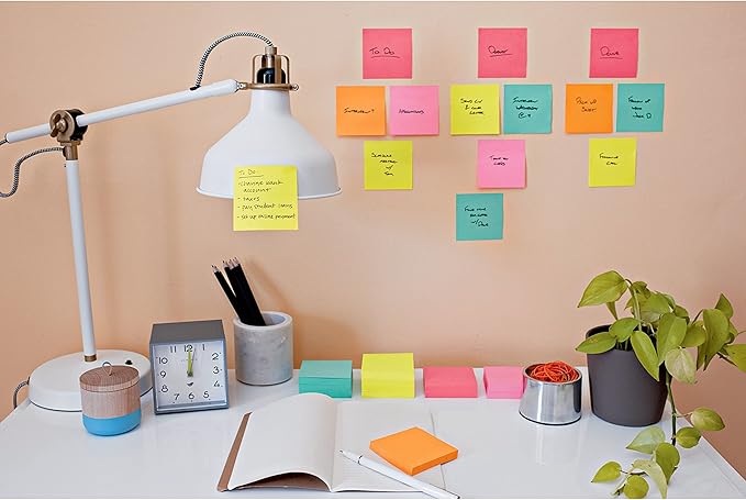 Post-it Super Sticky Notes, 3x3 in, 3 Pads, 2X The Sticking Power, Supernova Neons, Bright Colors, Recyclable (3321-SSMIA), (Pack of 48)