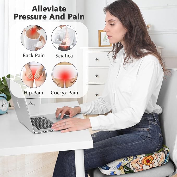 Tailbone Pain Relief Cushion, Memory Foam Seat Cushion for Pressure Relief Coccyx Cushion for Sciatica Pain Ergonomic Seat Cushion for Office Desk Chair