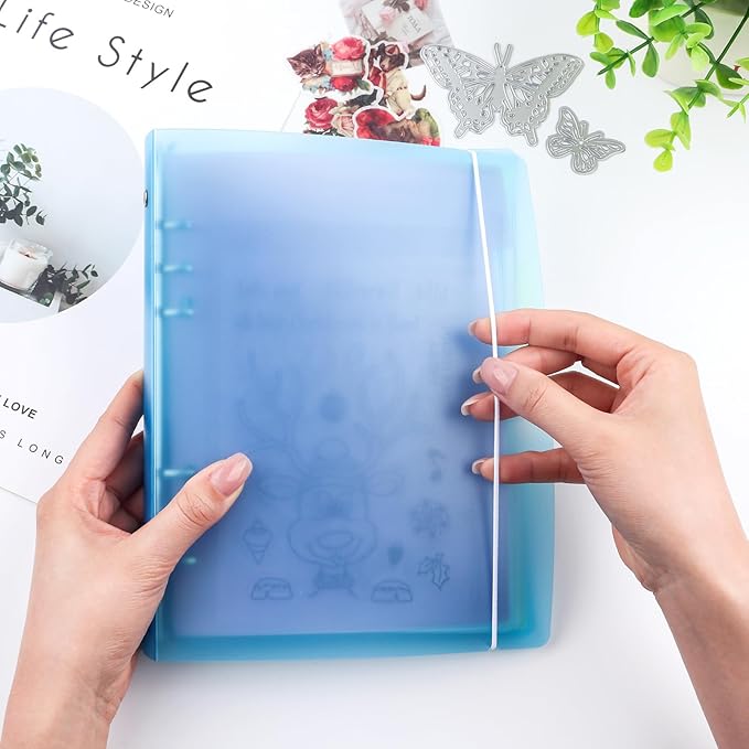 BAOFALI 3Pcs/Set A5 6 Ring Binder Cover Clean Transparent Soft PVC for Refillable Notebook Shell withMatte surfaceforStamp & Die Storage (Blue)