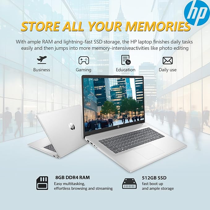 HP 17.3" Touchscreen Laptop PC Computer, 17 Inch HD+ Touch Screen Business Laptop Notebook, Windows 11 Pro, AMD Ryzen 5 (6-Cores), 8GB RAM 512GB SSD, 10-Key Number Pad, Copilot Key