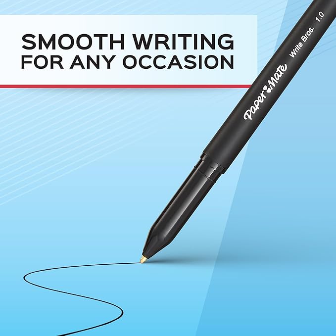 Paper Mate Ballpoint Pens Write Bros. Black Ink Pens Medium Point (1.0mm) 60 Count