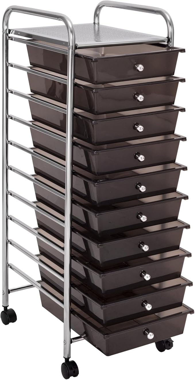 Seville Classics Rolling Utility Organizer Storage Cart, for Home Office, School, Classroom, Scrapbook, Hobby, Craft, 10 Drawer, Black