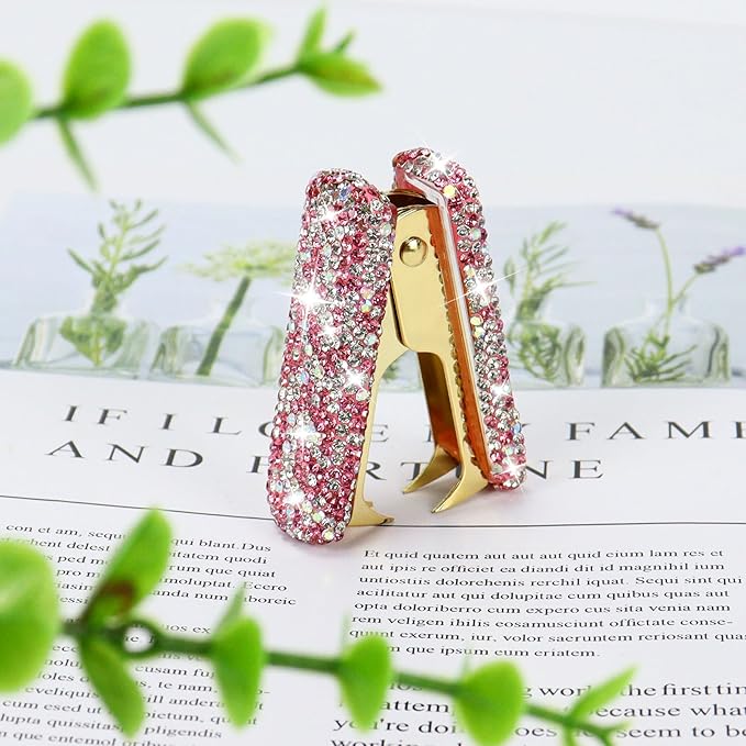 Multibey Rhinestone Staple Remover, Handmade Bling Crystal Gold Cute Staple Puller Tool for Desk, Dazzling Staples Puller Tool Mini Office Supplies & Desk Accessories for Women Office (Pink)