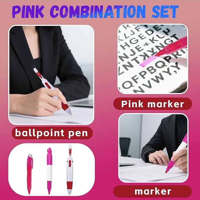 Student Nurse Pen Set Badge Reel Holder Accessories Clip, Retractable Mini Nursing Pen & Light Tool Set， Highlighter pens and Highlighter pens（Pink）