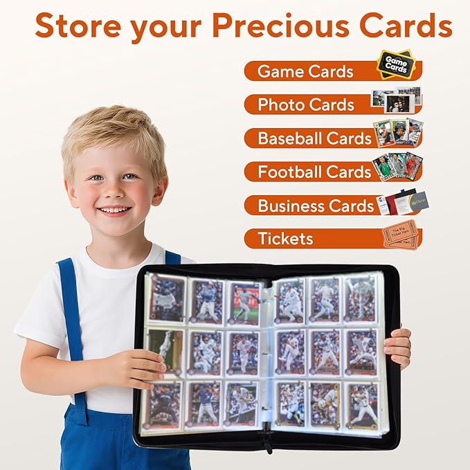 Baseball Card Binder 9 Pocket, 720 Pockets Trading Card Binder with Zipper, Portable Collector Card Album Storage Organizer for Sports Cards, Game Cards, Gifts for Kids