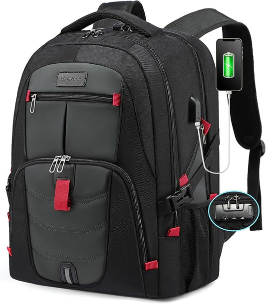 LOVEVOOK 17 inch Travel Laptop Backpack, DarkGrey, Waterproof, Anti-Theft with Lock, USB Charging Port, Large Capacity, Multi-Purpose
