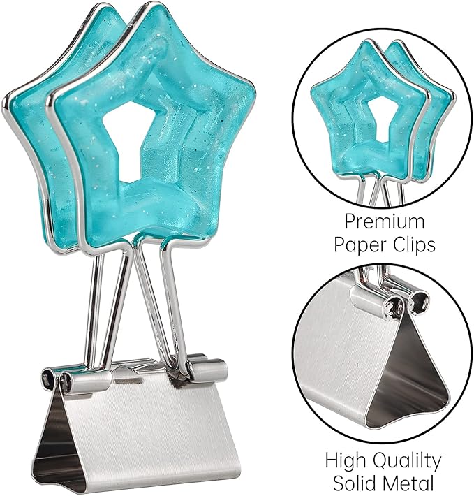 Star Shape Medium Paper Clips，Binder Clips, Easy Grip, Assorted Color, School Office Supplies，10 Pcs/Set