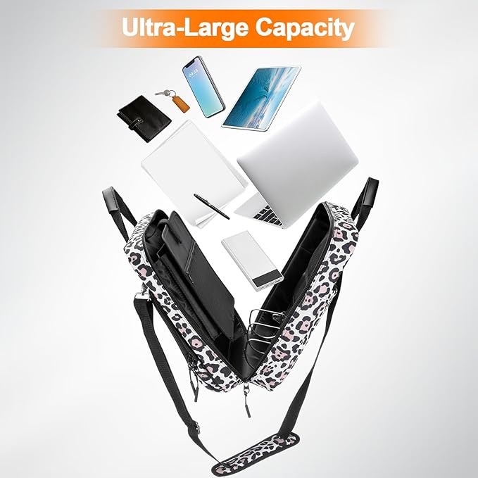 4 Inch 3 Ring Zipper Binder D-Ring, Binder with Strap 800 Sheet Capacity & Multi-Pockets School and Office Binder Organizer, Compatible with 13-Inch MacBook(Patent Design Leopard)