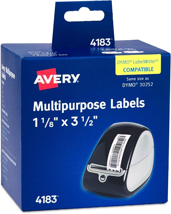 Avery Direct Thermal Address Labels, 1-1/8" x 3-1/2", White, Comparable to DYMO 30252, 350 Blank Labels per Roll, 2 Rolls, 700 Total (4183)