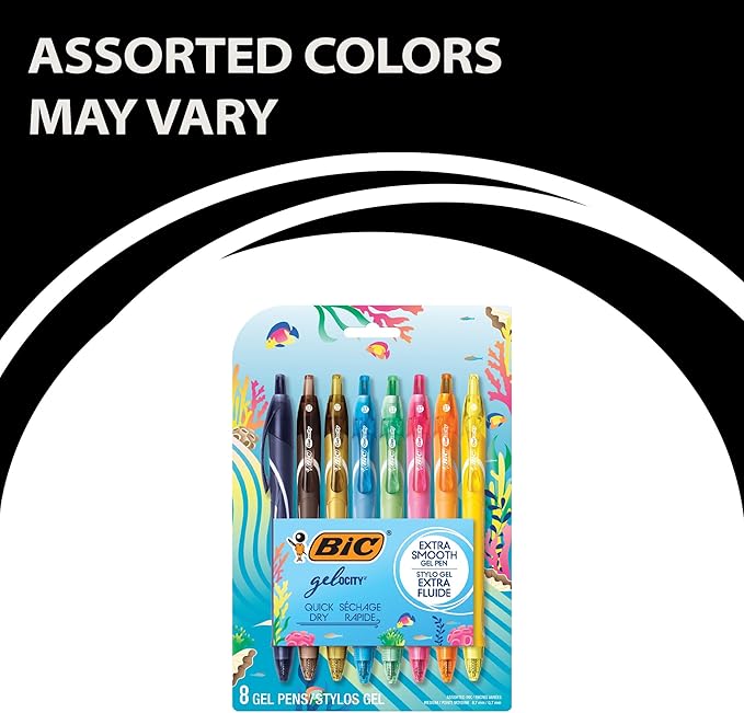 BIC Gelocity Quick Dry Ocean Themed Gel Pens, Medium Point (0.7mm), 8-Count -Pen Set, Colored Gel Pens for Note Taking and Journaling, (Pack of 2)