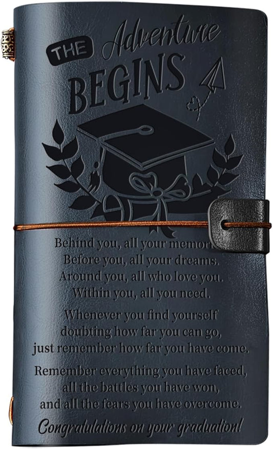 PRSTENLY Graduation Gifts Leather Journal, Graduation Gifts for Her Him 140 Page Refillable Journal, High School University College Graduation Gift Ideas for Women Men(Dark Blue)