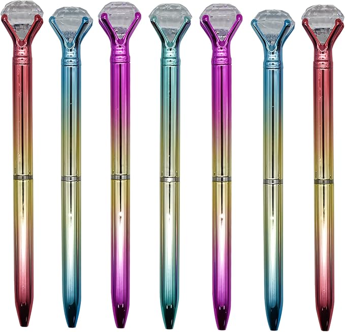 Maydahui 12 PCS Dazzling Big Diamond Ballpoint Pen Retractable Bling Rhinestone Metal Pen for Wedding Bridal Shower Party (Blue and Black Ink Random Delivery)