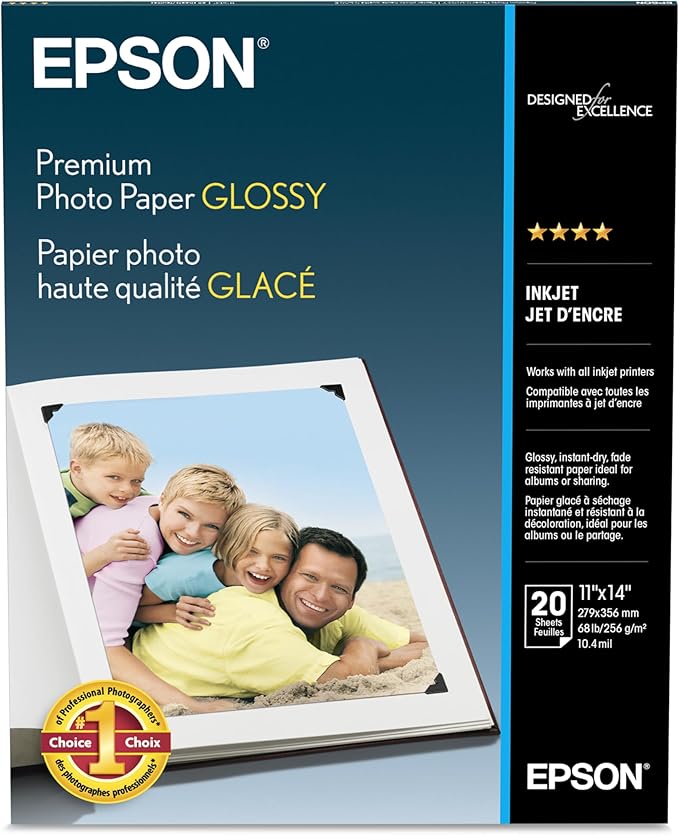 Epson Premium Photo Paper GLOSSY (11x14 Inches, 20 Sheets) (S041466)