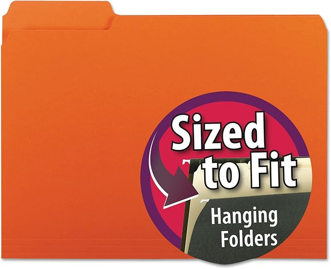 Smead Interior File Folder, 1/3-Cut Tab, Letter Size, Orange, 100 per Box, Expandable File Folders for Filing Cabinet