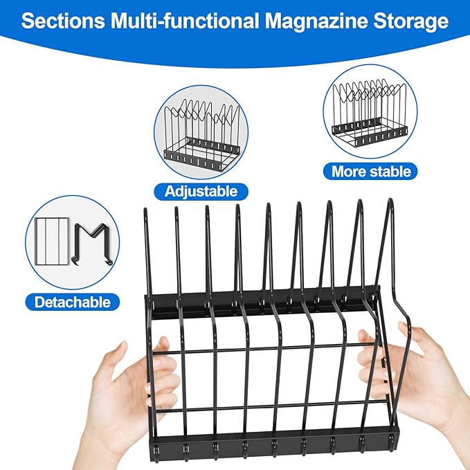 File Organizer for Desk,Clipboard Stand,Wire Caddy,Chopping Board Organizer,File Folder Holder/Rack,File Sorter,Desktop Record Holder,8 Sections Storage,Anti-Scratch/Rusty,Stable,Adjustable