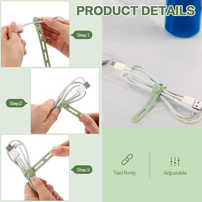 42 Pcs Silicone Cable Ties Reusable Cord Straps Multipurpose Elastic Cable Organizer for Bundling Fastening Earphone Phone Charger Home Office School(Multicolor,5.12 Inch)